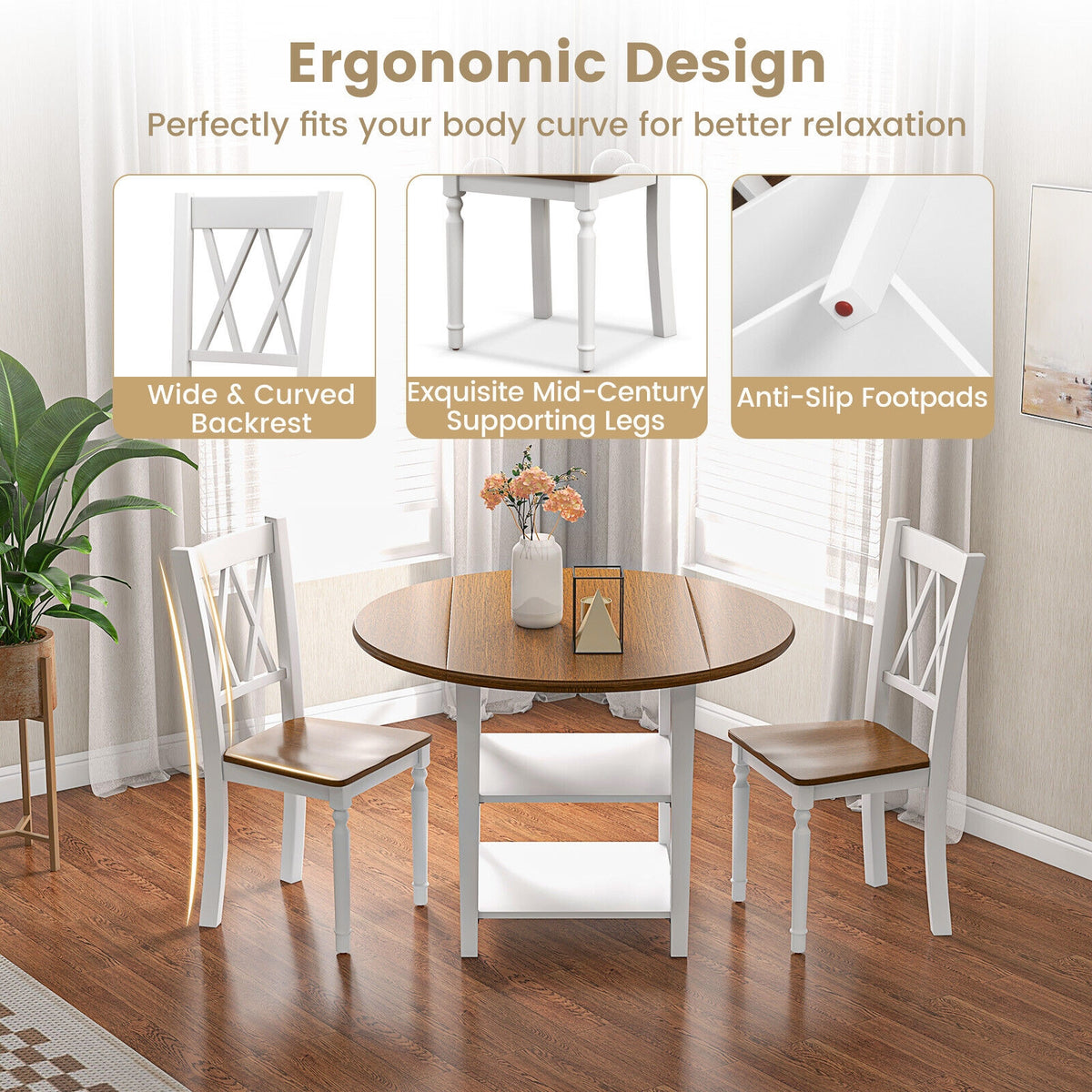 5 Piece Round Kitchen Dining Set, Drop Leaf Table Top, Walnut, Gray Dining Room Sets at Gallery Canada