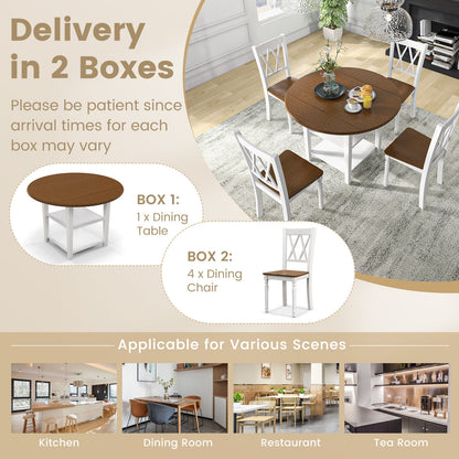 5 Piece Round Kitchen Dining Set, Drop Leaf Table Top, Walnut, Gray Dining Room Sets at Gallery Canada