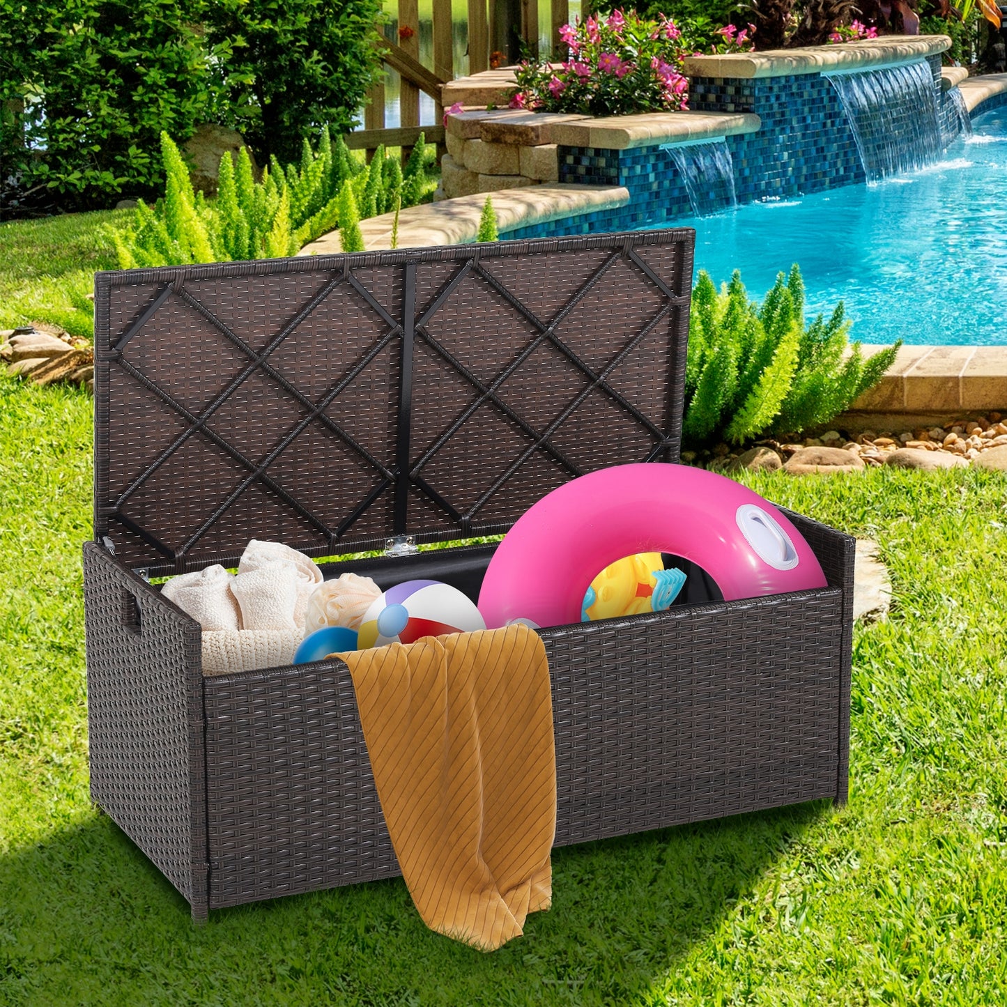 34 Gallon Patio Storage Bench With Seat Cushion, Brown Garages at Gallery Canada