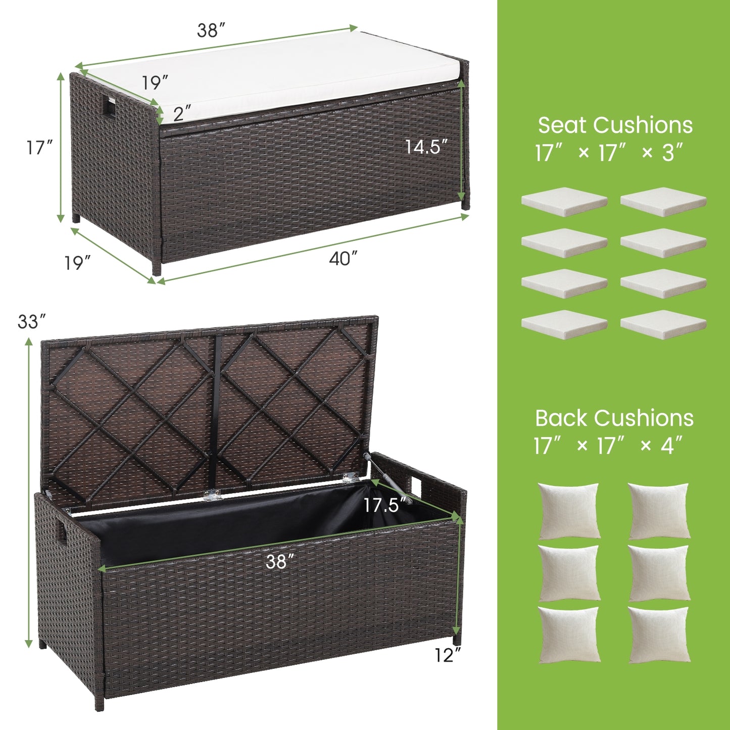 34 Gallon Patio Storage Bench With Seat Cushion, Brown Garages at Gallery Canada