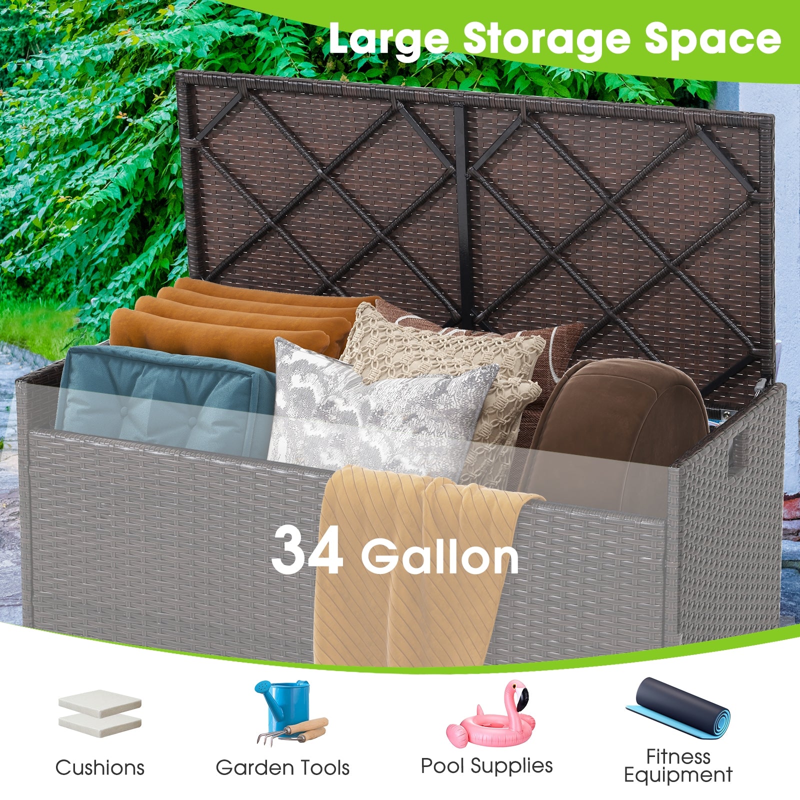 34 Gallon Patio Storage Bench With Seat Cushion, Brown Garages at Gallery Canada
