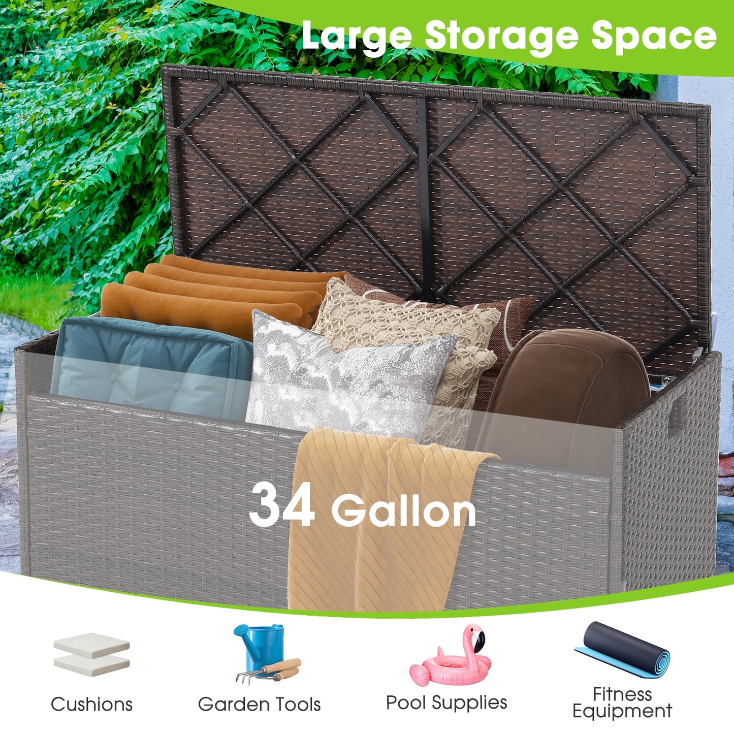 34 Gallon Patio Storage Bench With Seat Cushion, Brown Garages at Gallery Canada