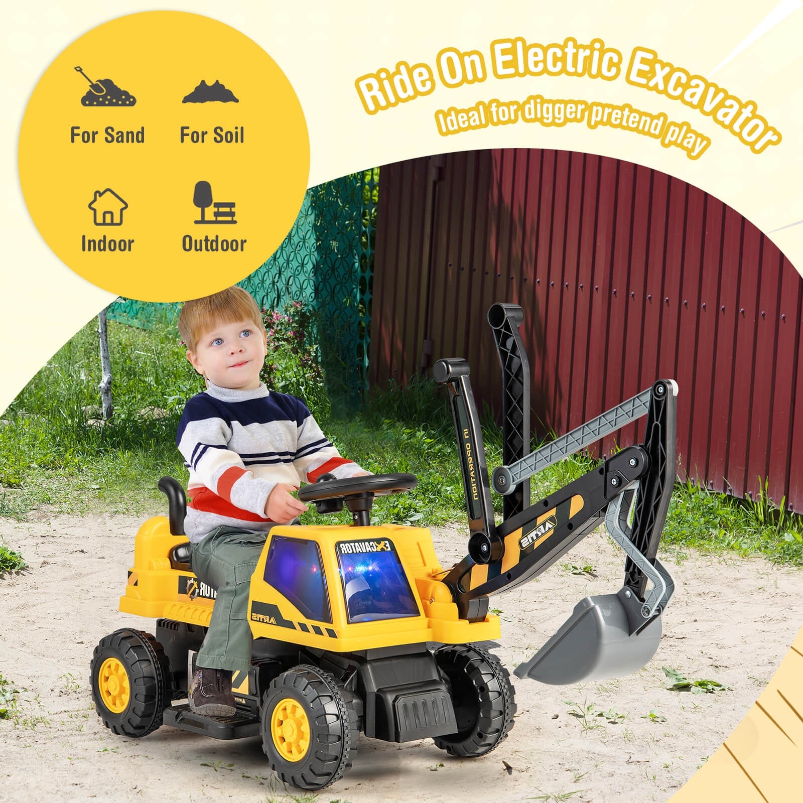 Kids ASTM Ride On Bulldozer With Front Digger Shovel, Yellow Powered Ride On Toys at Gallery Canada