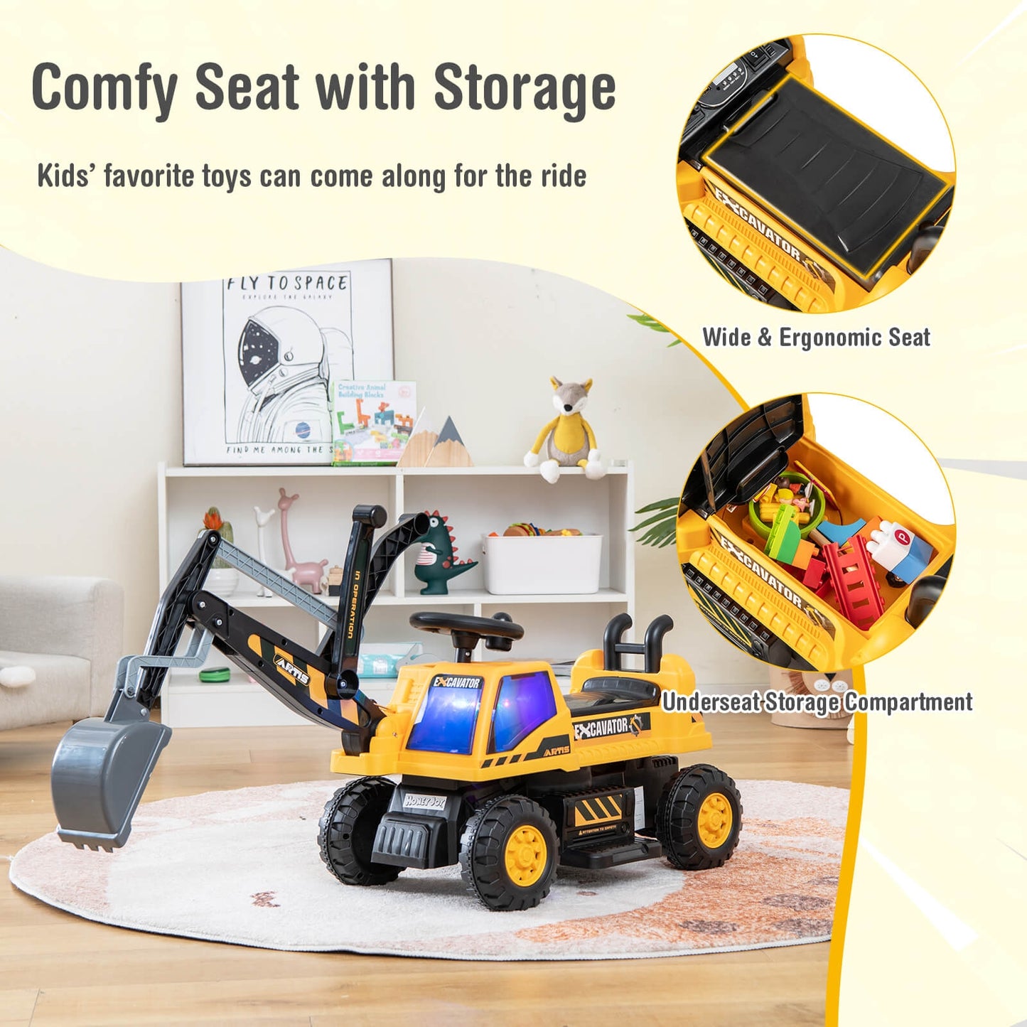 Kids ASTM Ride On Bulldozer With Front Digger Shovel, Yellow Powered Ride On Toys at Gallery Canada