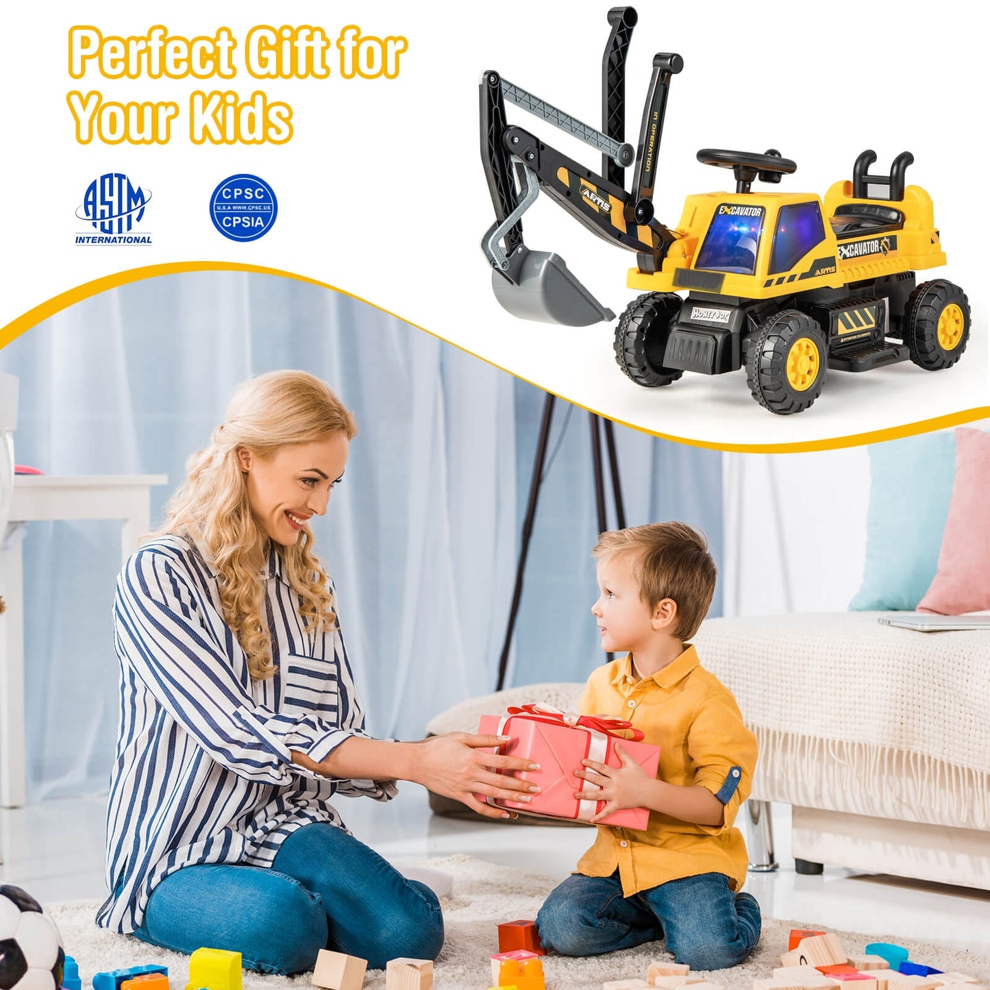 Kids ASTM Ride On Bulldozer With Front Digger Shovel, Yellow Powered Ride On Toys at Gallery Canada
