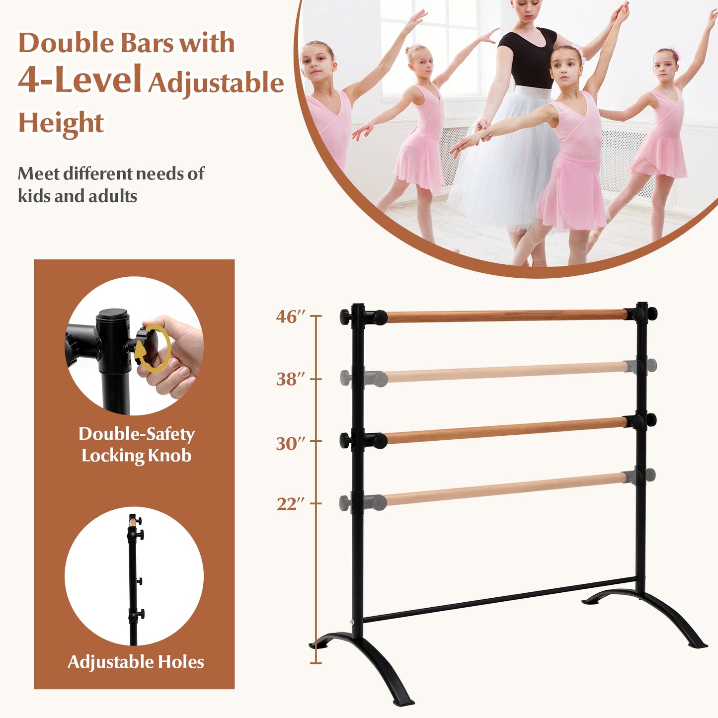 4 Foot Portable Freestanding Double Ballet Barre, Black Toy Sports at Gallery Canada
