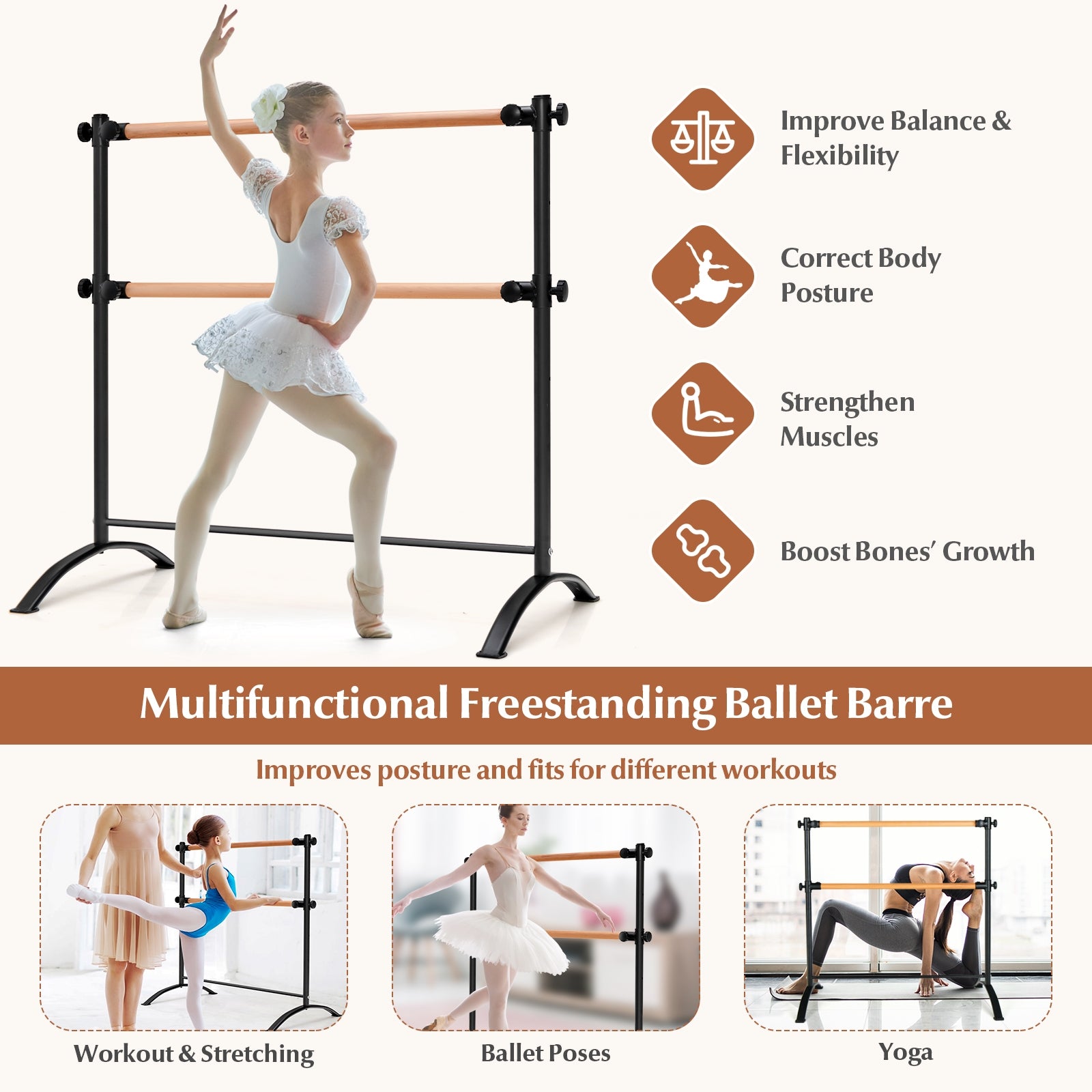 4 Foot Portable Freestanding Double Ballet Barre, Black Toy Sports at Gallery Canada