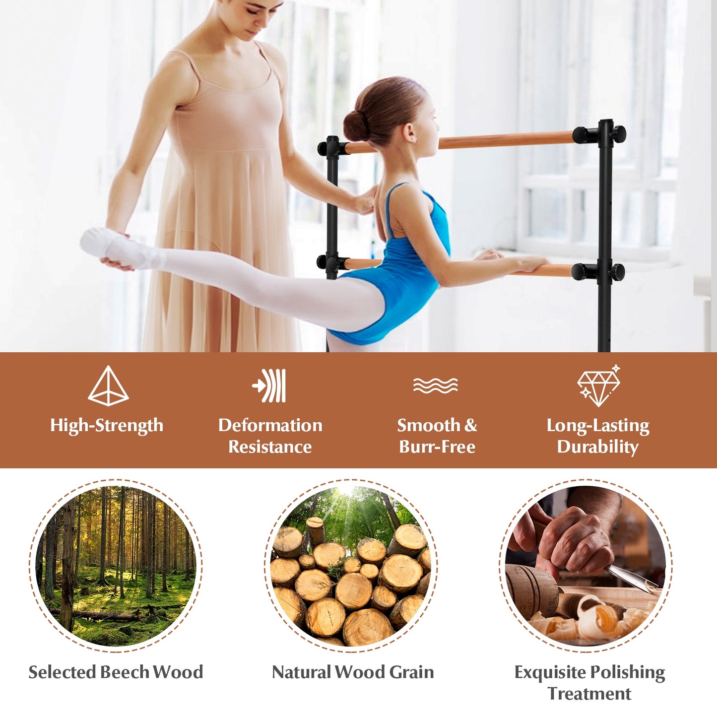 4 Foot Portable Freestanding Double Ballet Barre, Black Toy Sports at Gallery Canada