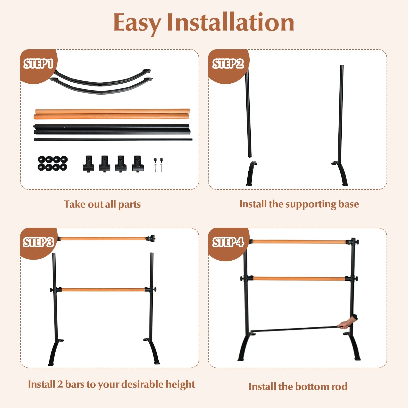 4 Foot Portable Freestanding Double Ballet Barre, Black Toy Sports at Gallery Canada