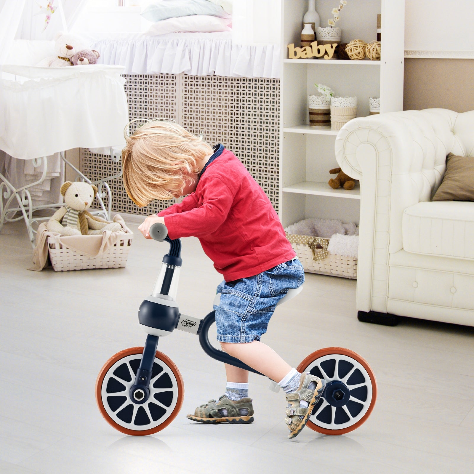 4-in-1 Kids Trike Bike, Adjustable Push Handle, Navy Kids Bike at Gallery Canada