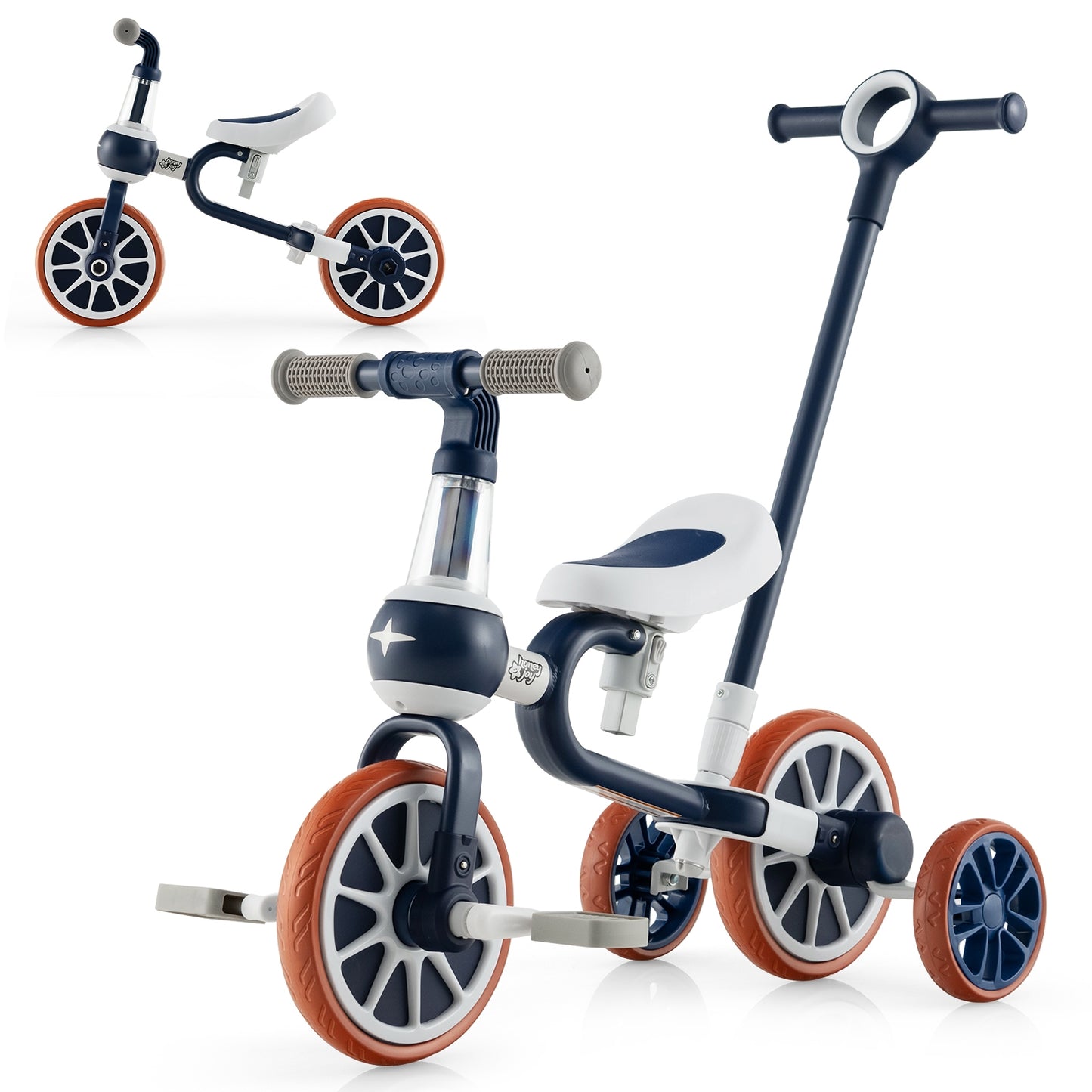 4-in-1 Kids Trike Bike, Adjustable Push Handle, Navy Kids Bike Navy at Gallery Canada
