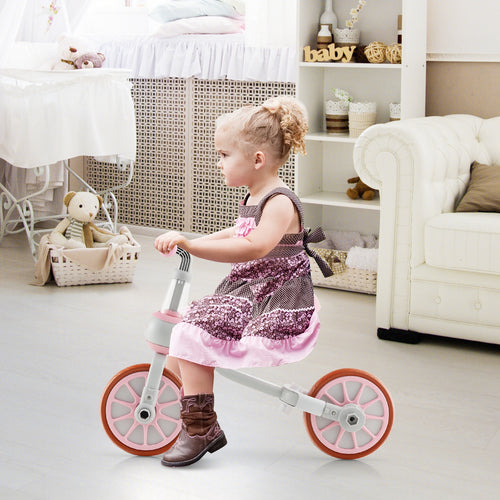 4-in-1 Kids Trike Bike, Adjustable Push Handle, Pink
