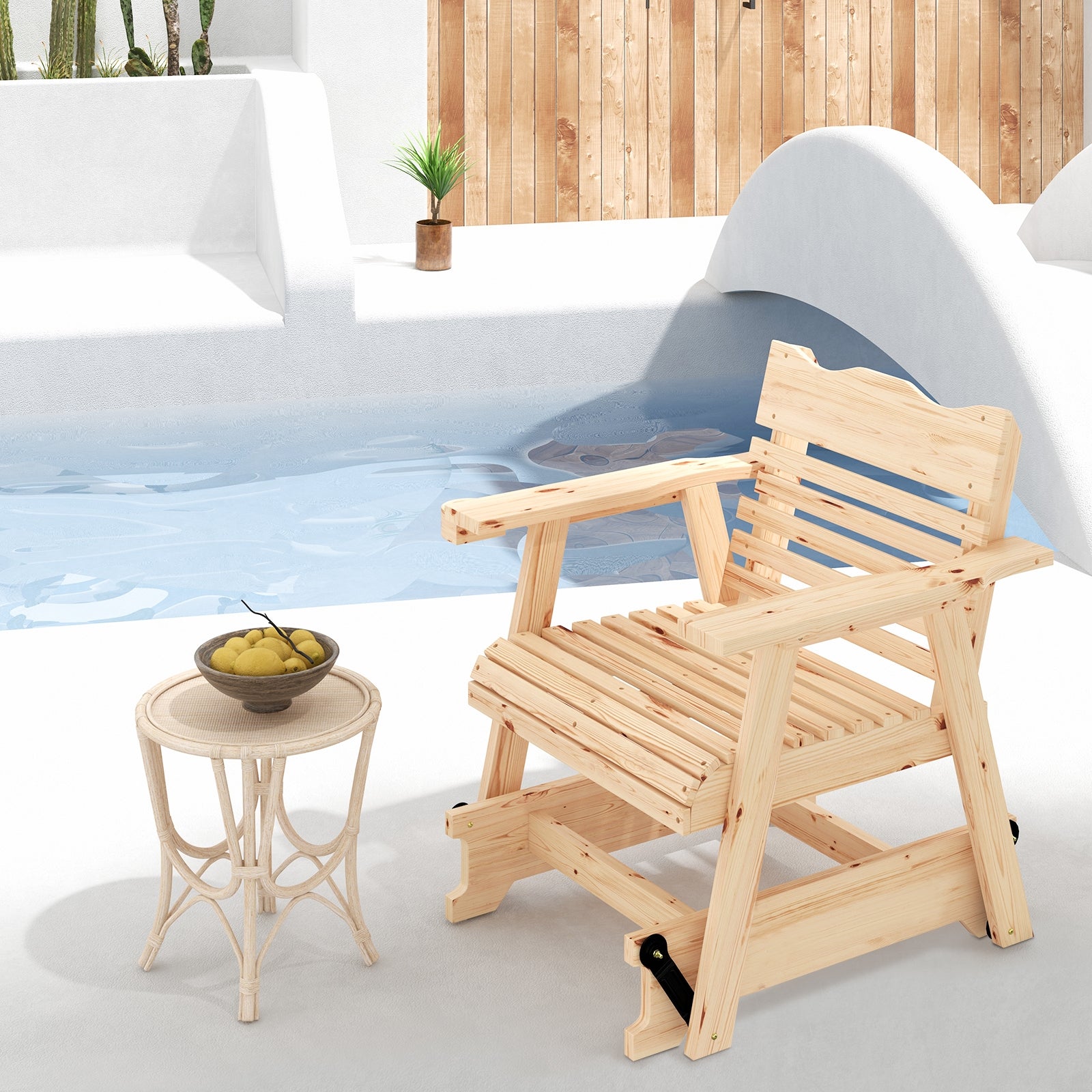 Outdoor Wood Rocking Chair, High Back, Widened Armrests, Brown Patio Rocking Chairs & Gliders at Gallery Canada