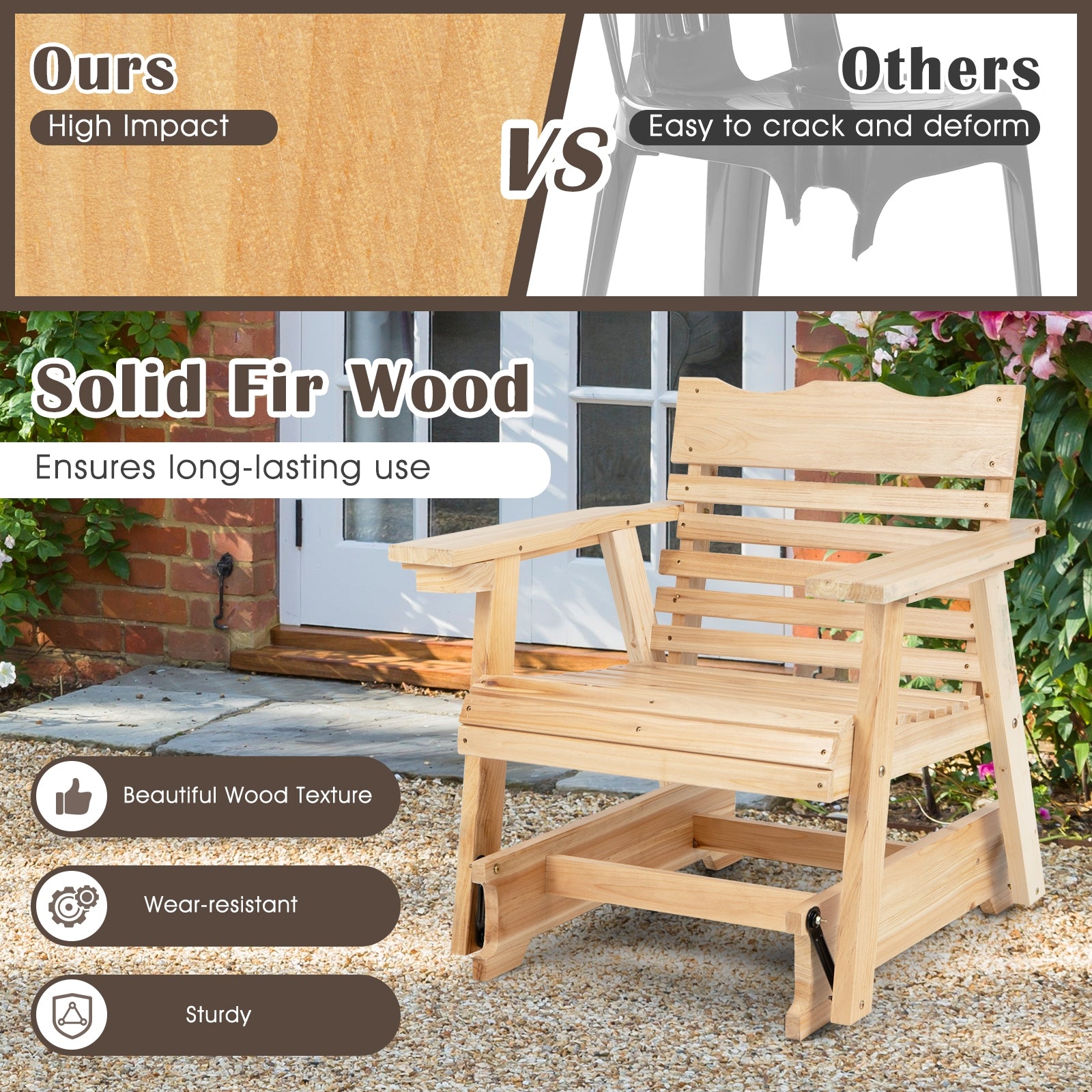 Outdoor Wood Rocking Chair, High Back, Widened Armrests, Brown Patio Rocking Chairs & Gliders at Gallery Canada