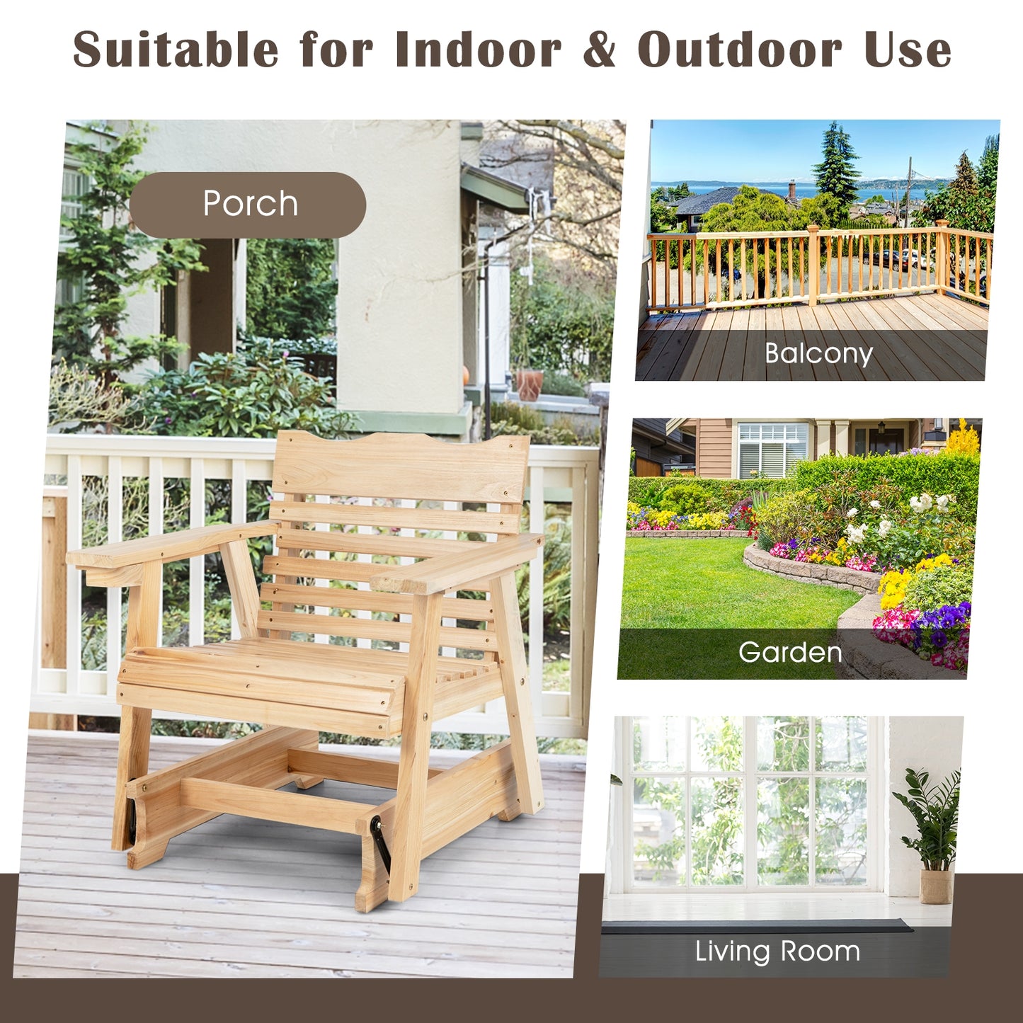 Outdoor Wood Rocking Chair, High Back, Widened Armrests, Brown Patio Rocking Chairs & Gliders at Gallery Canada