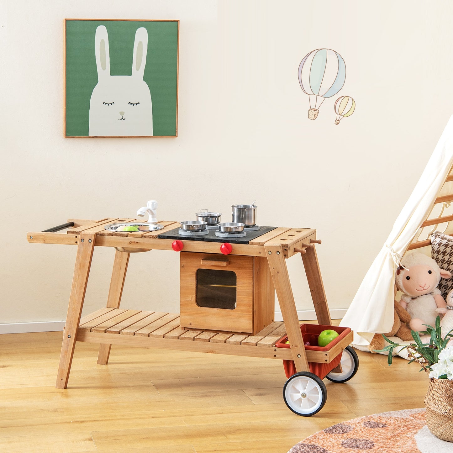Wooden Play Cart With Sun Proof Umbrella, Toddlers 3+, Brown Pretend Toys at Gallery Canada