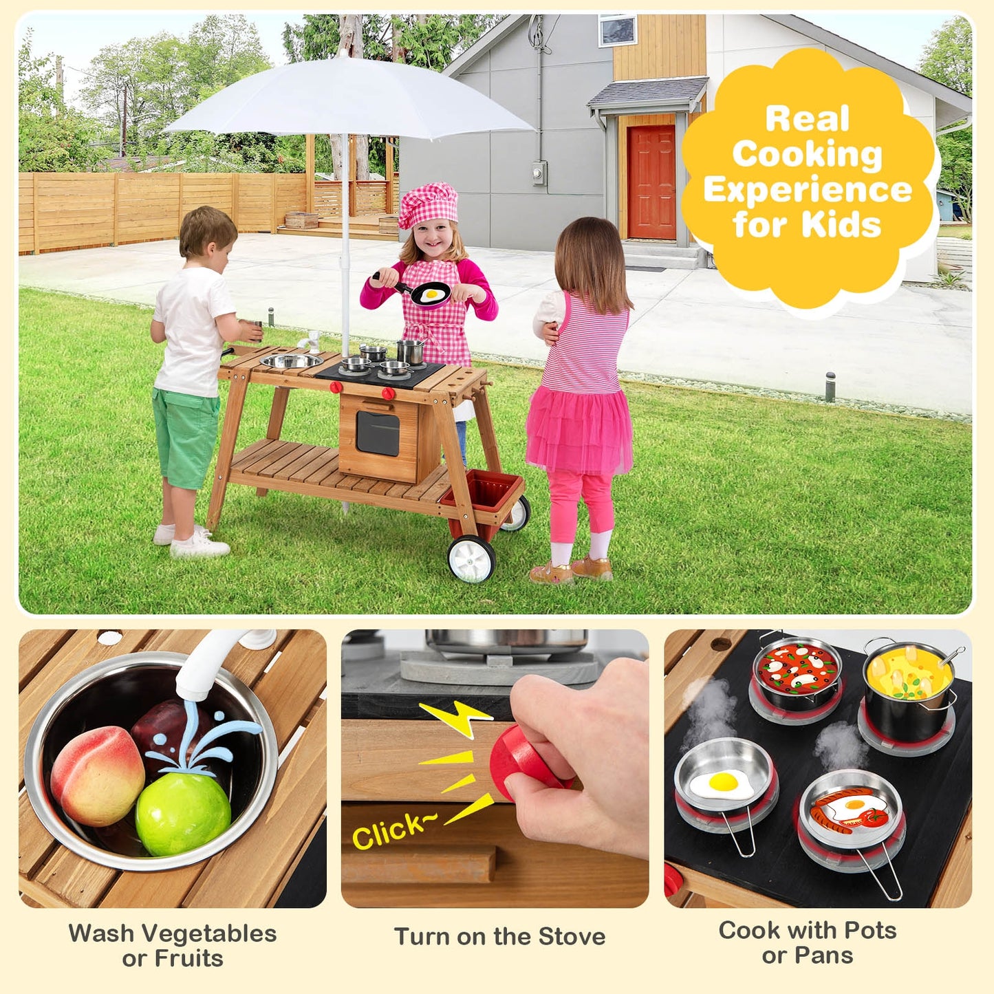 Wooden Play Cart With Sun Proof Umbrella, Toddlers 3+, Brown Pretend Toys at Gallery Canada