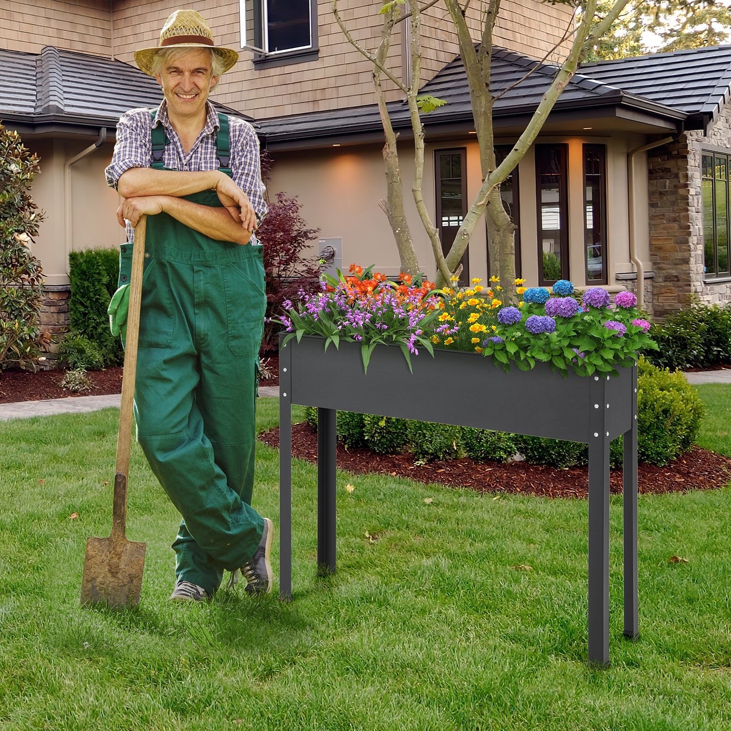 Metal Raised Garden Bed With Legs, 40 x 11 x 31.5 Inches, Black Raised Garden Beds at Gallery Canada