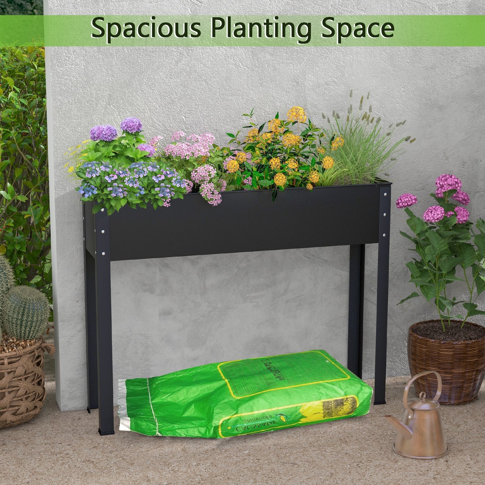 Metal Raised Garden Bed With Legs, 40 x 11 x 31.5 Inches, Black Raised Garden Beds at Gallery Canada