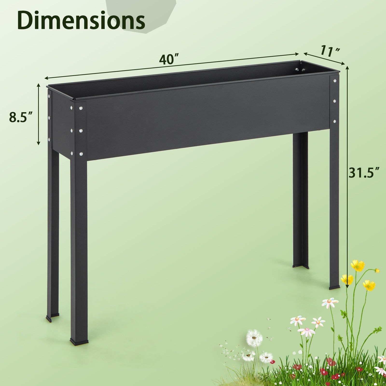 Metal Raised Garden Bed With Legs, 40 x 11 x 31.5 Inches, Black Raised Garden Beds at Gallery Canada