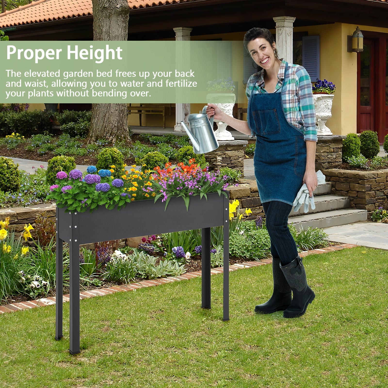 Metal Raised Garden Bed With Legs, 40 x 11 x 31.5 Inches, Black Raised Garden Beds at Gallery Canada