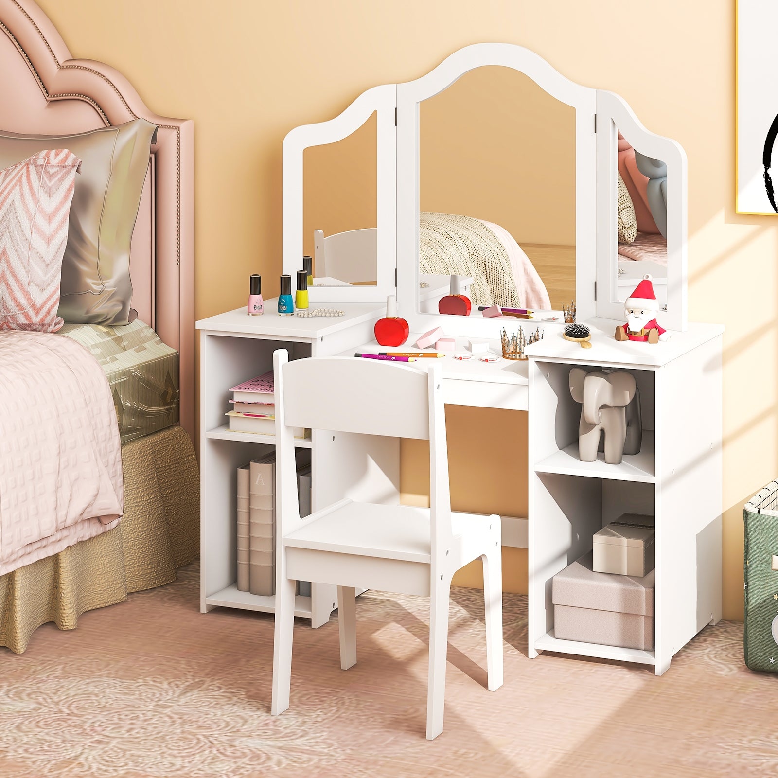 Kids Vanity Table And Chair Set, With Removable Mirror, White Kids Vanities at Gallery Canada