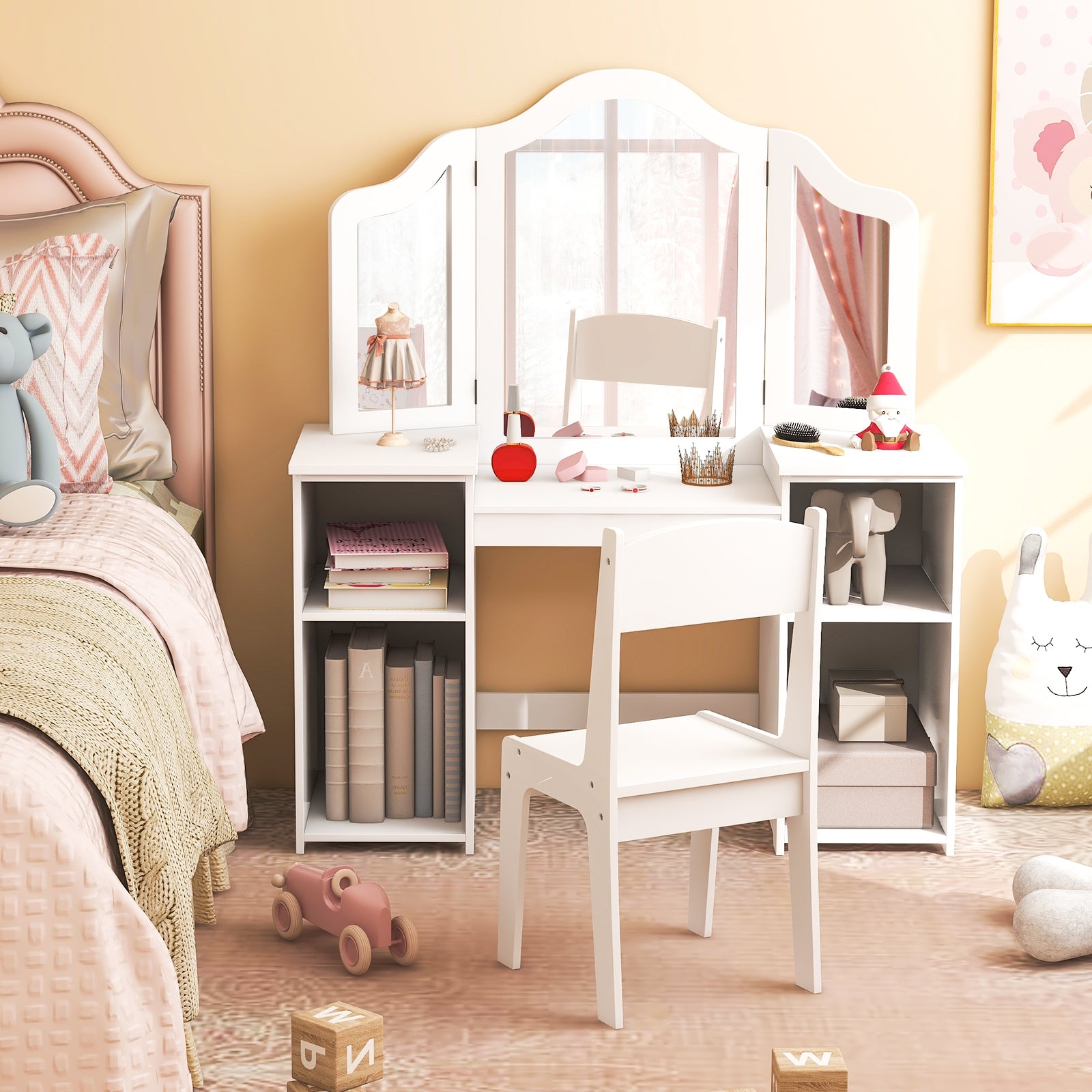 Kids Vanity Table And Chair Set, With Removable Mirror, White Kids Vanities at Gallery Canada