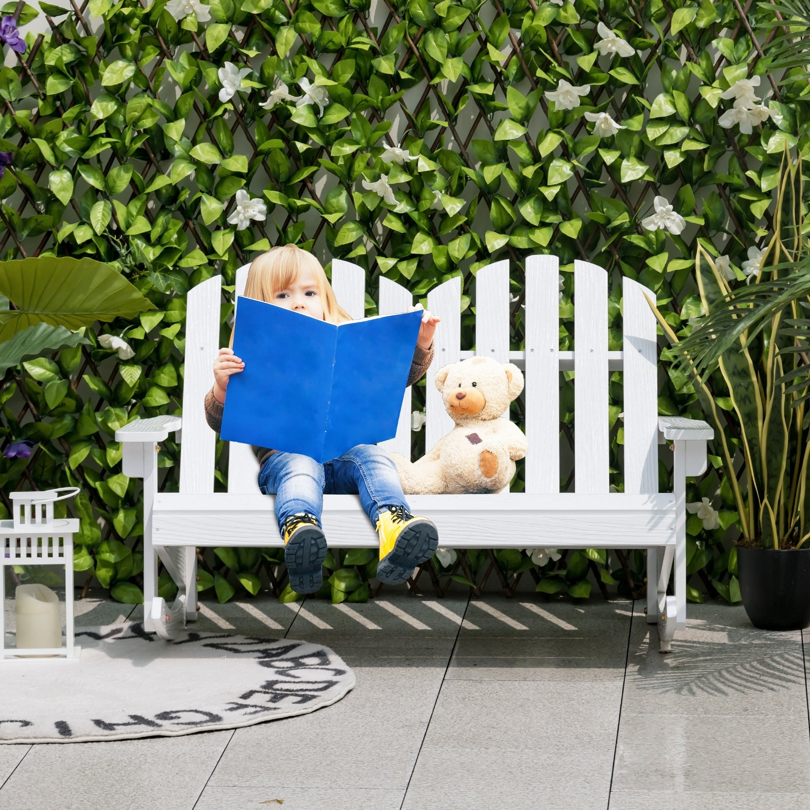 2 Person Adirondack Rocking Chair, Slatted Seat, White Patio Rocking Chairs & Gliders at Gallery Canada