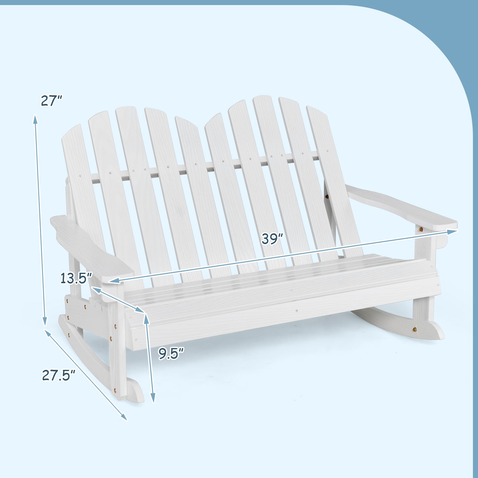 2 Person Adirondack Rocking Chair, Slatted Seat, White Patio Rocking Chairs & Gliders at Gallery Canada