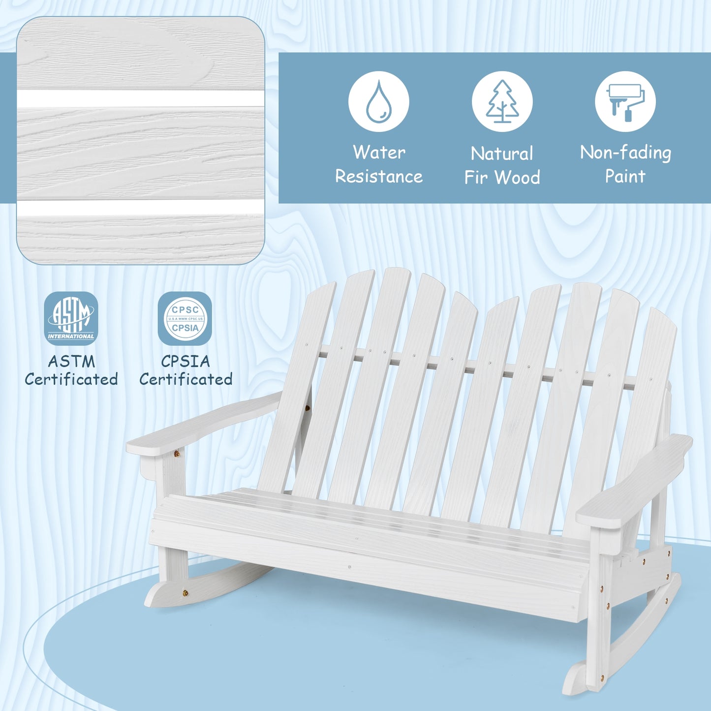 2 Person Adirondack Rocking Chair, Slatted Seat, White Patio Rocking Chairs & Gliders at Gallery Canada