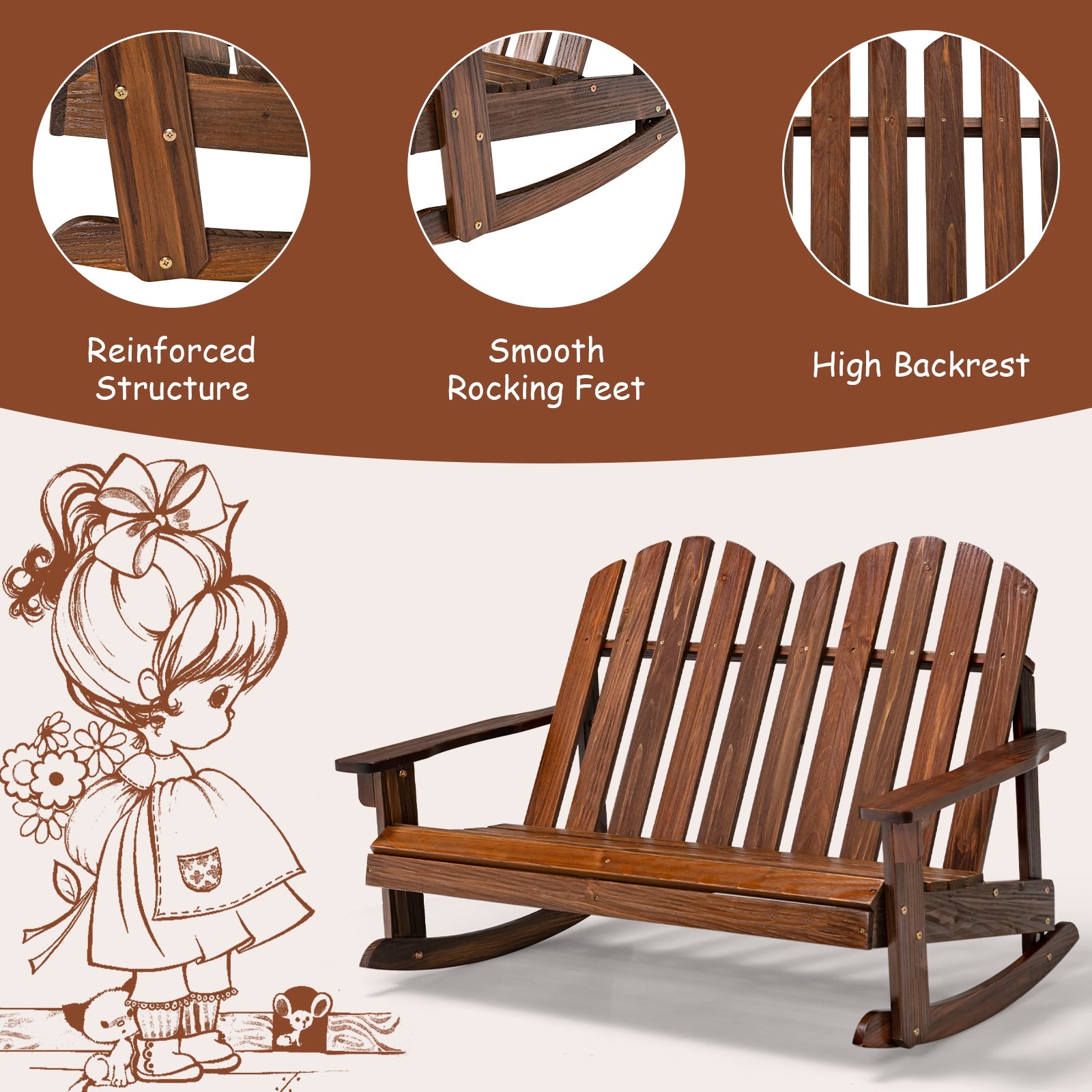 2 Person Adirondack Rocking Chair, Brown Patio Rocking Chairs & Gliders at Gallery Canada