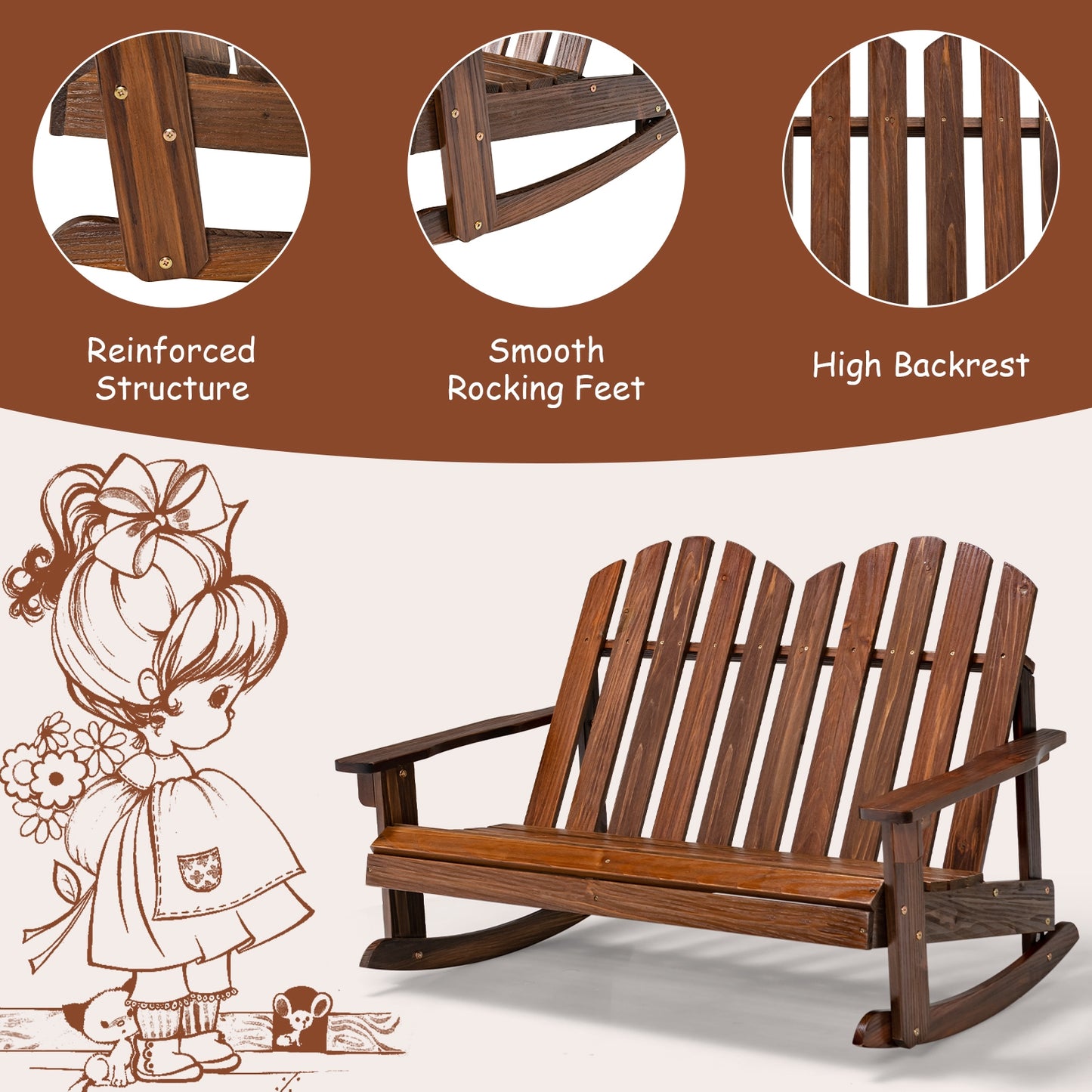 2 Person Adirondack Rocking Chair, Brown Patio Rocking Chairs & Gliders at Gallery Canada