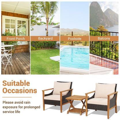 3-Piece Patio Wicker Set, 2-Tier Side Table, Cushioned Armchairs, Natural Patio Conversation Sets at Gallery Canada