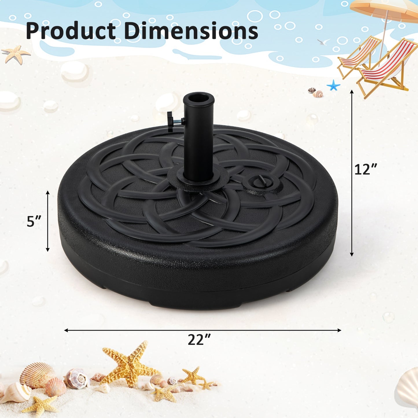 22 Inch Fillable Heavy-Duty Round Patio Umbrella Base Stand, Black Outdoor Umbrella Bases at Gallery Canada