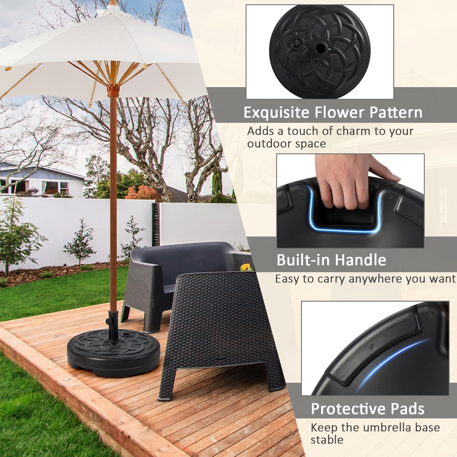 22 Inch Fillable Heavy-Duty Round Patio Umbrella Base Stand, Black Outdoor Umbrella Bases at Gallery Canada