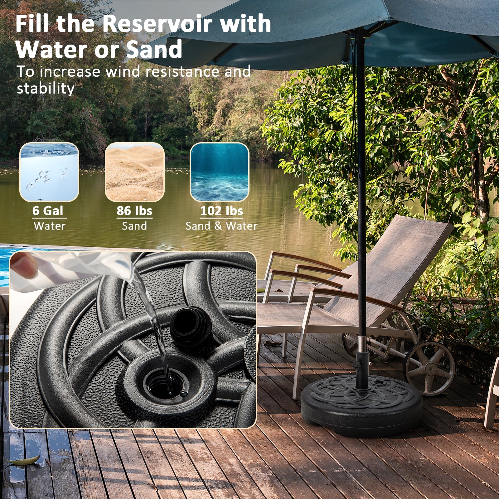22 Inch Fillable Heavy-Duty Round Patio Umbrella Base Stand, Black Outdoor Umbrella Bases at Gallery Canada
