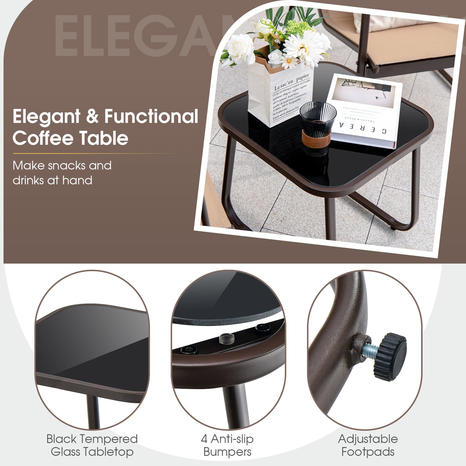 3 Piece Patio Conversation Set, Brown Patio Conversation Sets at Gallery Canada