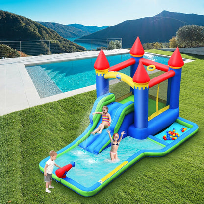Inflatable Bounce House Castle Water Slide, Climbing Wall, 550W Blower, Multicolor Bounce House at Gallery Canada