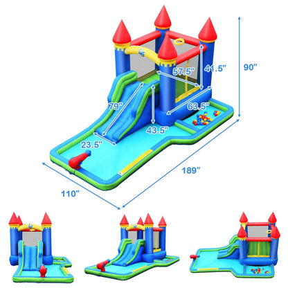 Inflatable Bounce House Castle Water Slide, Climbing Wall, 550W Blower, Multicolor Bounce House at Gallery Canada
