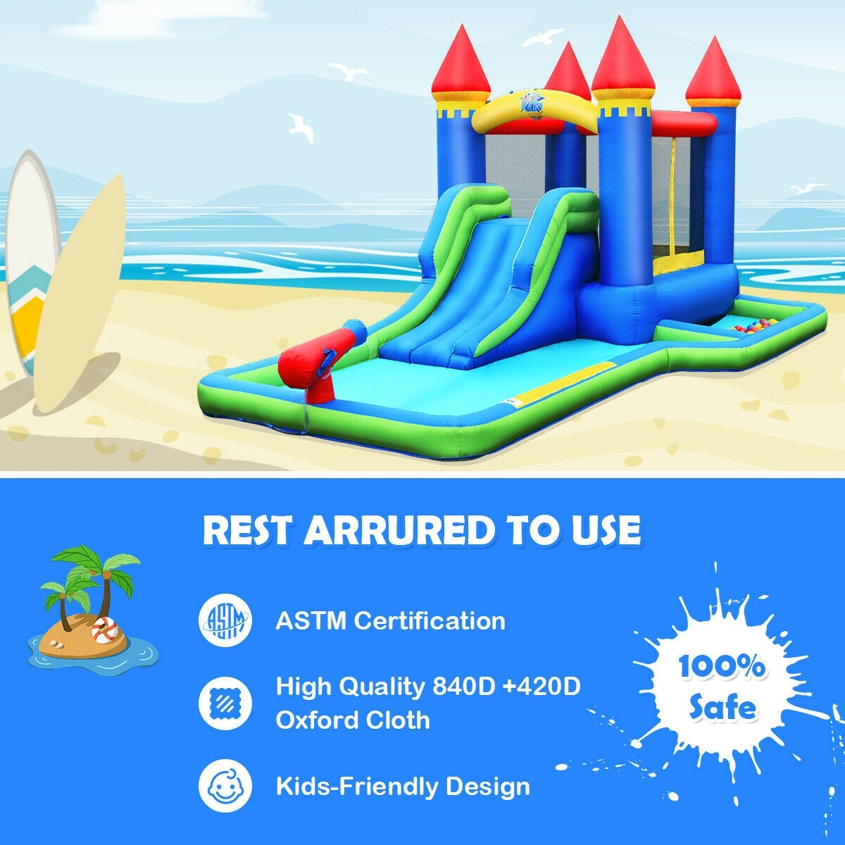 Inflatable Bounce House Castle Water Slide, Climbing Wall, 550W Blower, Multicolor Bounce House at Gallery Canada