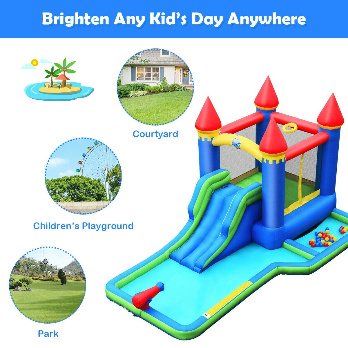 Inflatable Bounce House Castle Water Slide, Climbing Wall, 550W Blower, Multicolor Bounce House at Gallery Canada