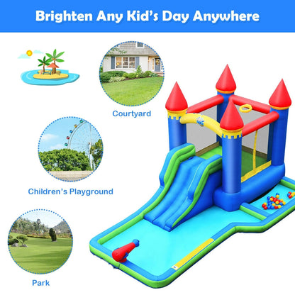 Inflatable Bounce House Castle Water Slide, Climbing Wall, 550W Blower, Multicolor Bounce House at Gallery Canada