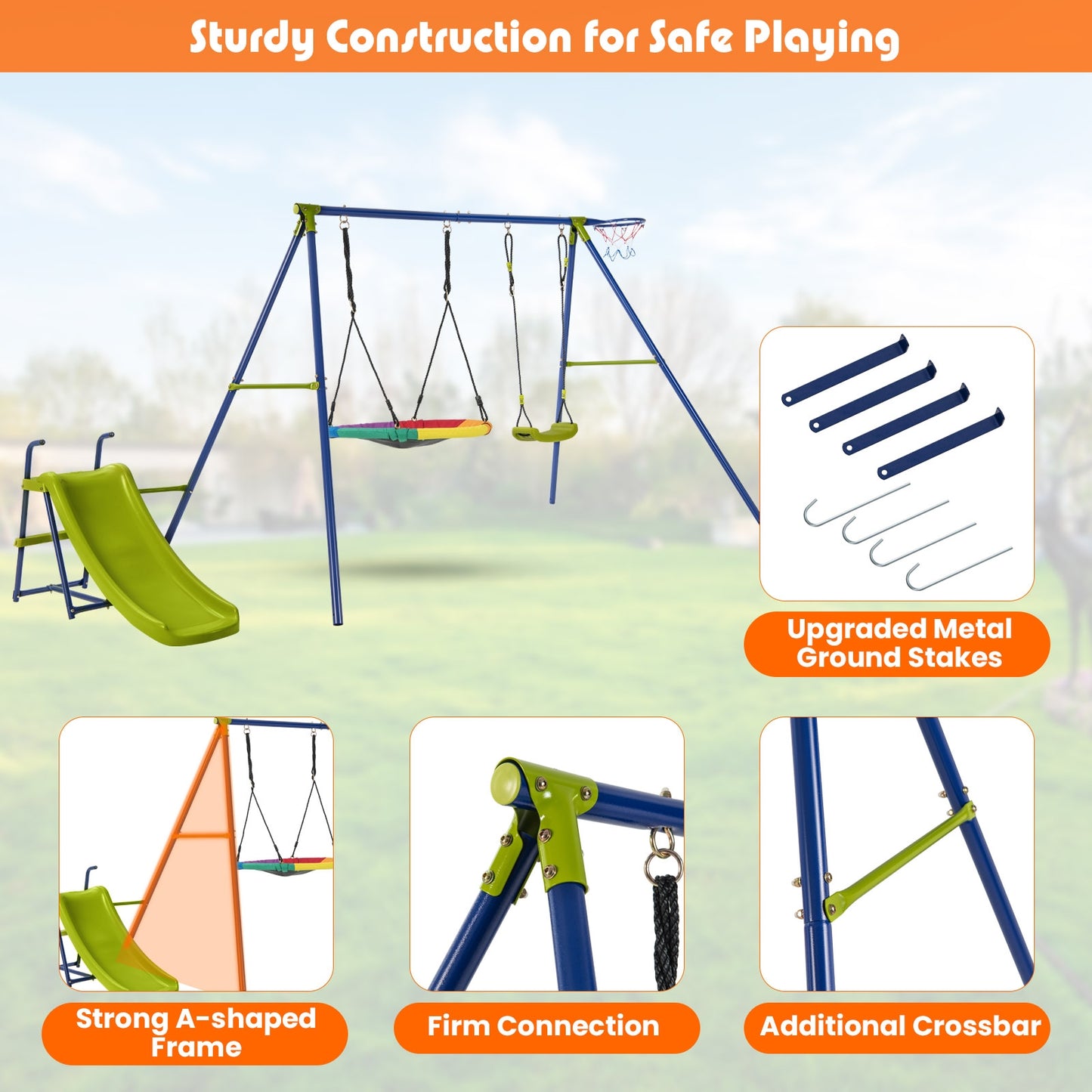 4-In-1 Heavy-Duty Metal Playset With Slide And Basketball Hoop, Multicolor Swing & Playsets at Gallery Canada
