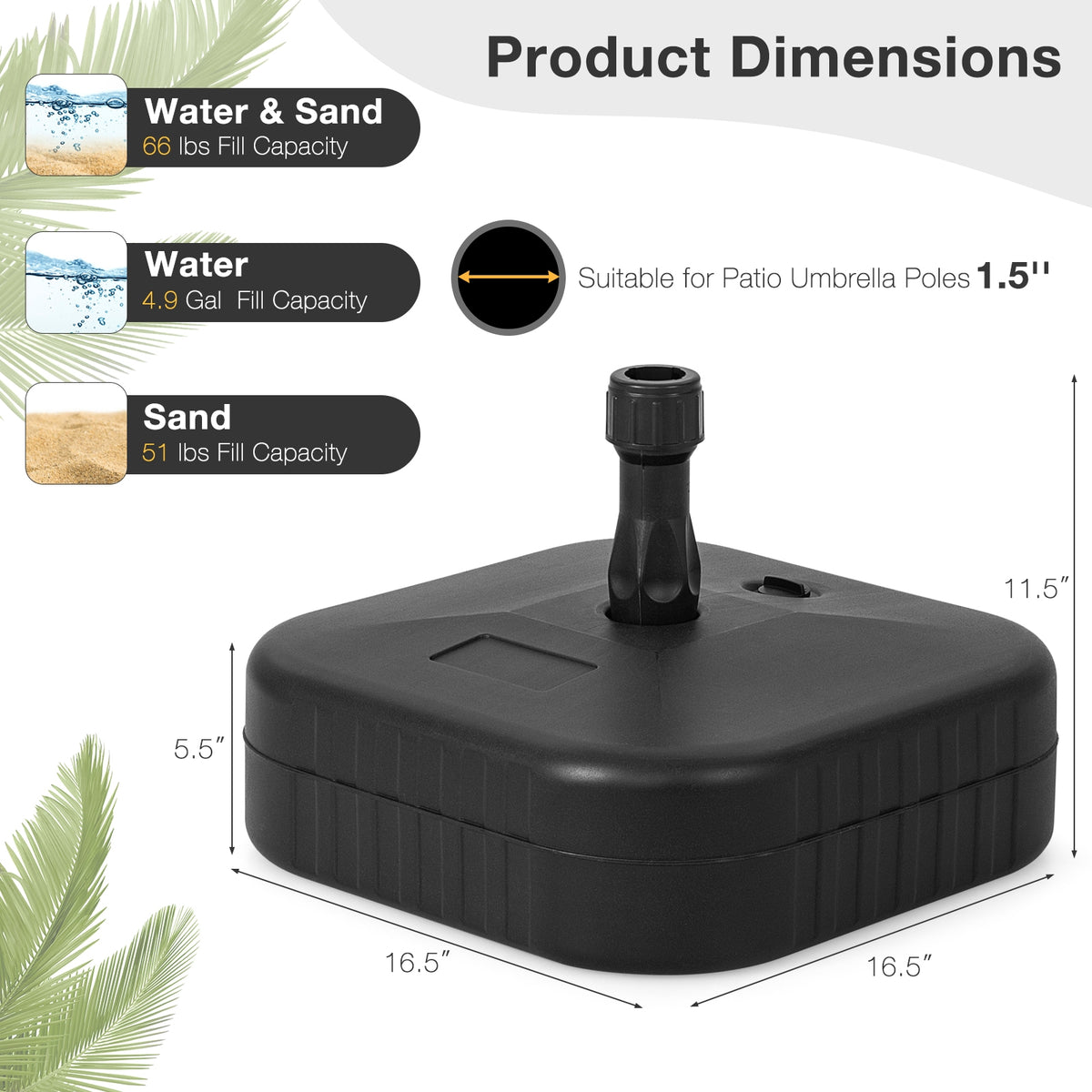 Patio Umbrella Base, 1.5 Inch, Black Outdoor Umbrella Bases at Gallery Canada