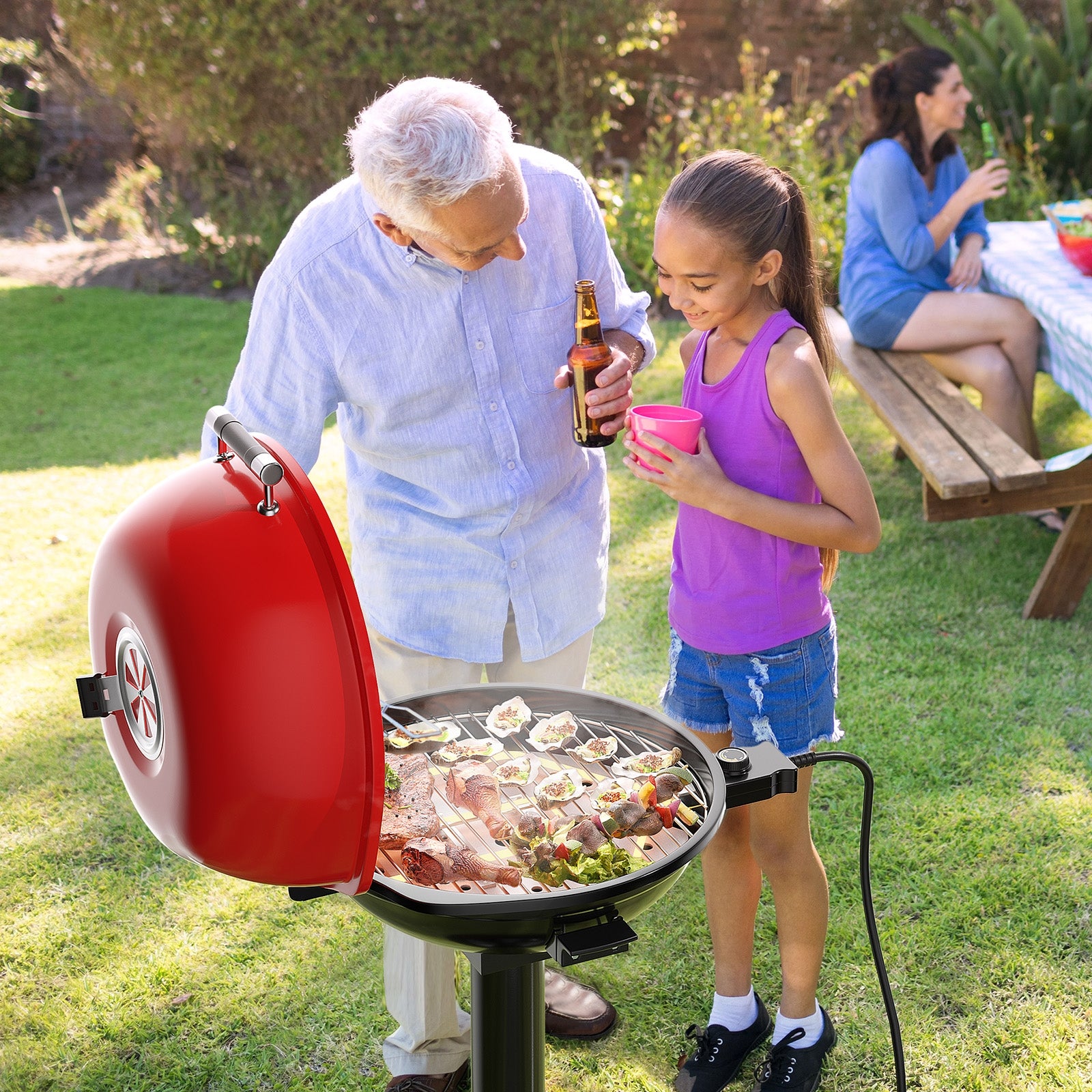 1600W Portable Electric BBQ Grill with Removable Non-Stick Rack, Black & Red Outdoor Grills at Gallery Canada