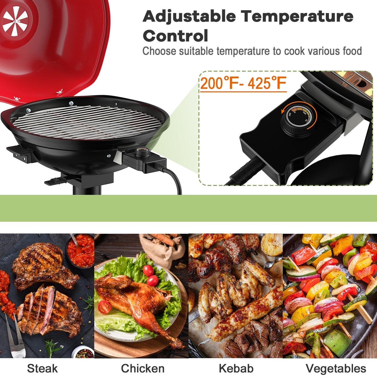 1600W Portable Electric BBQ Grill with Removable Non-Stick Rack, Black & Red Outdoor Grills at Gallery Canada