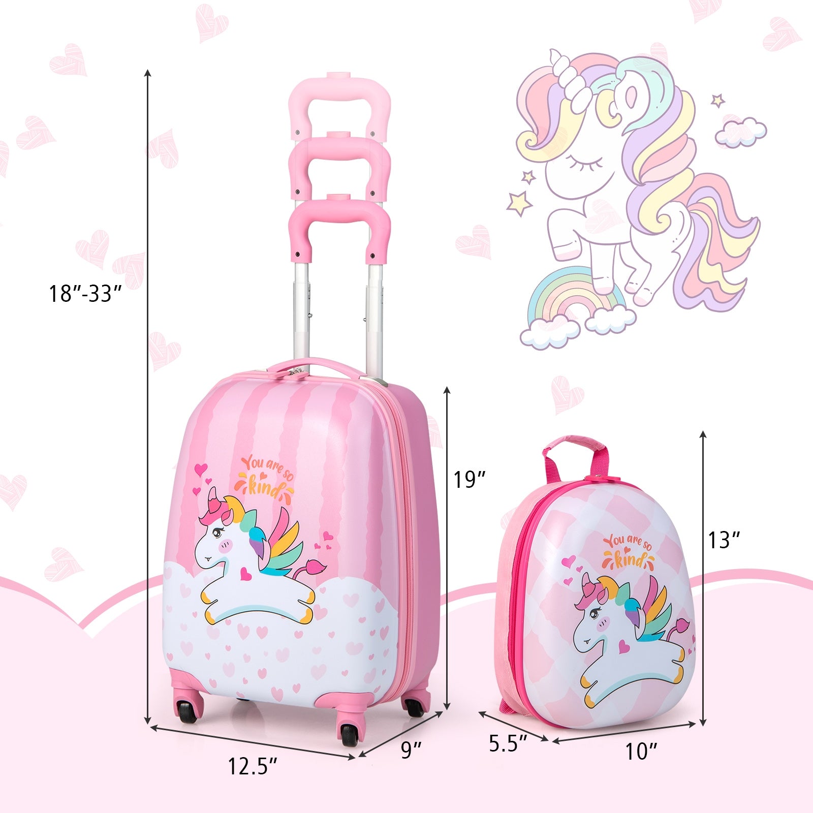 12 Inch, 16 Inch Kids Luggage Set, Backpack, Suitcase, Unicorn, Pink Kids Luggage at Gallery Canada