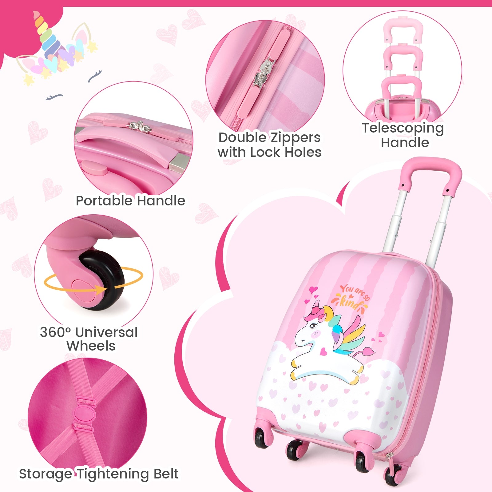 12 Inch, 16 Inch Kids Luggage Set, Backpack, Suitcase, Unicorn, Pink Kids Luggage at Gallery Canada