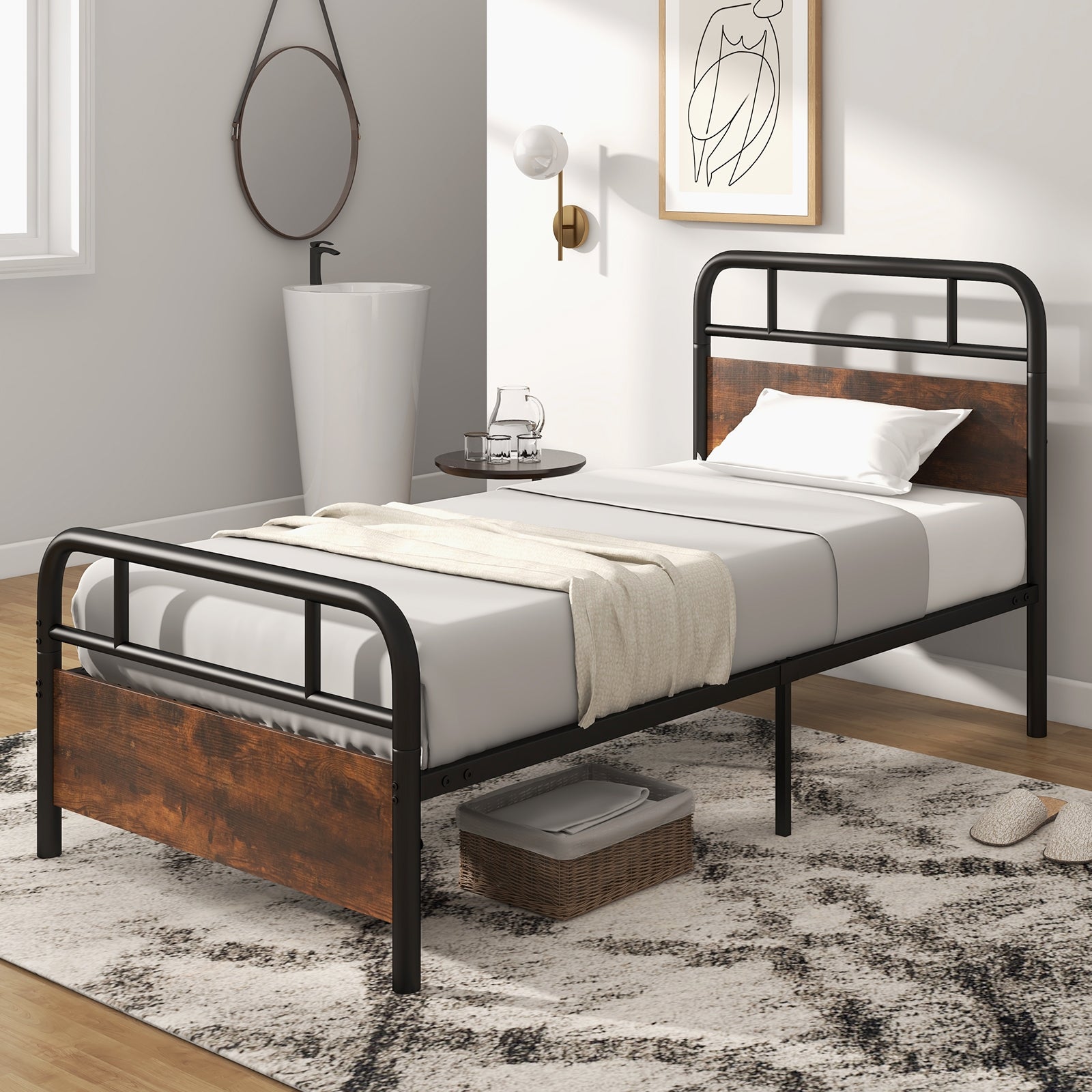 Twin Size Bed Frame With Industrial Headboard, Black Simple Bed Frame at Gallery Canada