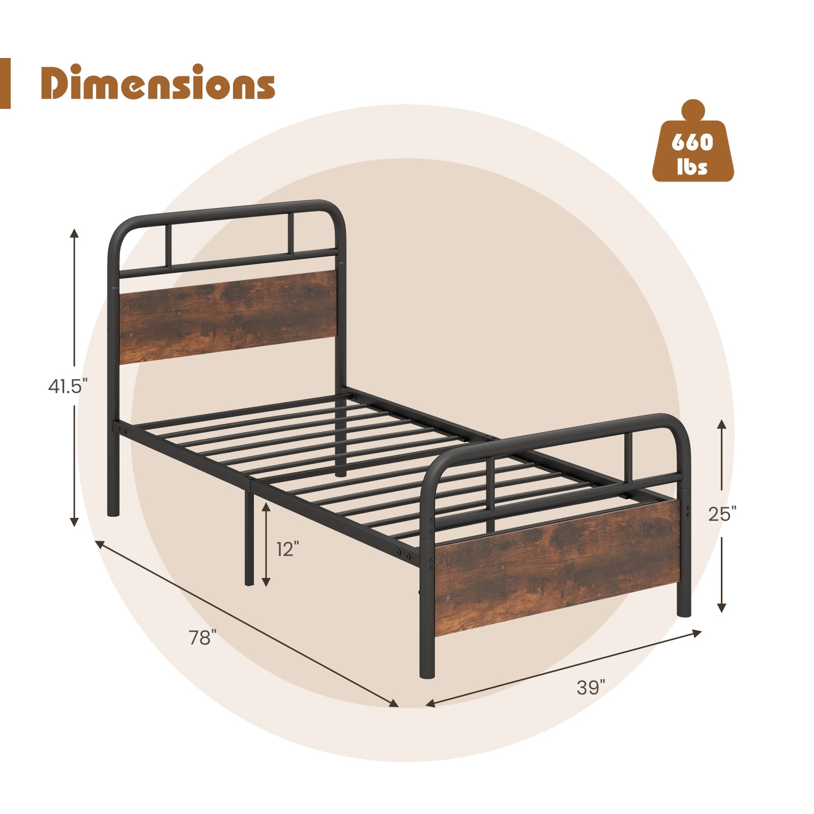 Twin Size Bed Frame With Industrial Headboard, Black Simple Bed Frame at Gallery Canada